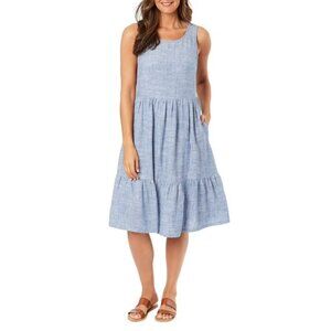 Briggs Ladies' Light Blue Tiered Linen Blend Sleeveless Dress